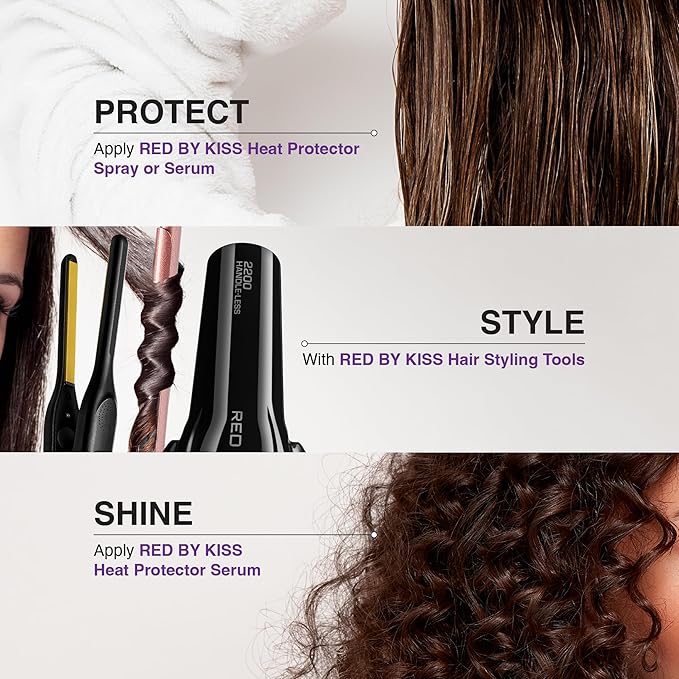 KISS Pencil Flat Iron & Heat Protector Hair Serum Bundle - Ceramic Tourmaline Plates - 3/10" - Straightens from Root - Medium Hair - 460F Max Temp