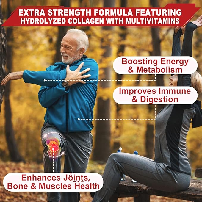 2Pack Sugar-Free Hydrolyzed Collagen Peptide Filled Gummies for Women & Men, with 1500mg Protein Type I,II,III,V,X, 5000mcg Biotin Vitamin C A E D3 B6 B12 for Immune Digestion Skin Hair Nails, Bone