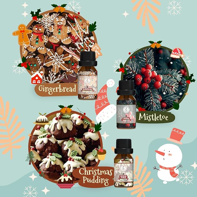 Christmas Essential Oils Set - Fragrance Oil Gift Set for Oil Diffusers, Scented Oils for Candle Making - 6x10ml: Christmas Cake, Eggnog, Candy Canes, Gingerbread, Mistletoe