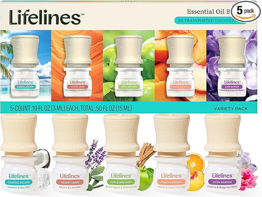 Lifelines Essential Oil Blends, 5-Pack Be Transported Discovery Set - Blended Essential Oils with Precision Pump for Aromatherapy Diffusers - Long-Lasting Scented Fragrance