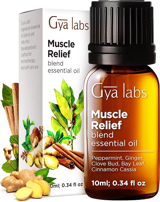 Gya Labs Muscle Relief Essential Oil Blend - Warm, Soothing Scent (0.34 Fl Oz)