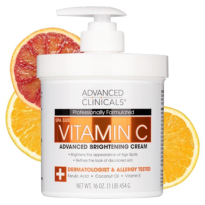 Advanced Clinicals Vitamin C Cream Visibly Brightening Body Lotion | Vitamin C Moisturizer Skin Care Body Cream For Women & Men Helps Visibly Improve Look Of Dark Spots & Uneven Skin Tone, 16 Ounce