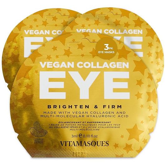 Vitamasques Under Eye Patches 3-Pack - Firming & Brightening - Anti Aging Collagen Korean Skin Care Reduce Fine Lines, Puffiness, Wrinkles & Dark Circles - Hyaluronic Acid - Vegan & Cruelty-Free