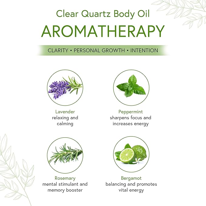 Honeybee Gardens Crystal Infused Body Oil, Clear Quartz, Organic, Moisturizing, Non-Greasy, for All Skin Types, 2 Fl Oz