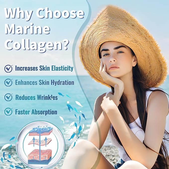 Zammex Marine Collagen Peptides Powder Unflavored, Wild-Caught Fish Collagen Powder, Supports Healthy Skin, Hair, Joints, Type 1 & 3 Collagen Supplement for Women - Easy to Mix. (32 Servings)