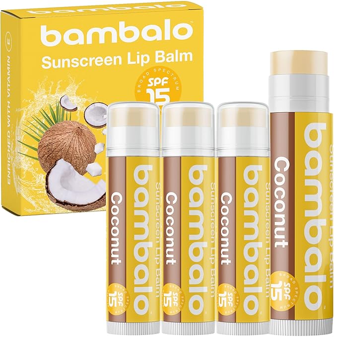 4-Pack Coconut SPF 15 Lip Balm - Organic Ingredients, Broad Spectrum UVA/UVB Protection - Hydrating & Moisturizing, USA Made
