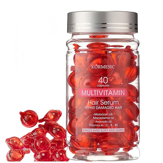 Hair Treatment Serum Capsules No-Rinse Capsules with Moroccan Argan & Macadamia Oils, Avocado and Vitamins A, C, E, B5 - Moisturize, Nourish, Smooth and Repair Hair (1pcs)