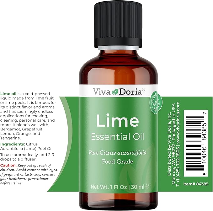 Viva Doria Lime Essential Oil, 100% Pure, Natural, Mexican Lime Essential Oil, Undiluted, for Aromatherapy | Food Grade, 30 mL (1 Fluid Ounce)