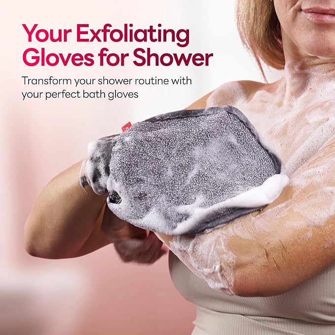 Caveem's Exfoliating Glove (2 Pack) & Soft Soap Bag (2 Pack) – Deep and Gentle Exfoliation for Remove Dead Skin