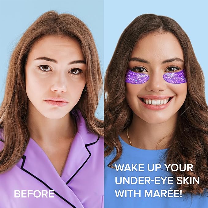 MAREE Eye Gels - Under Eye Patches for Puffy Eyes and Dark Circles with Natural Marine Collagen & Hyaluronic Acid - Anti-Aging Masks for Face to Soothe Puffiness
