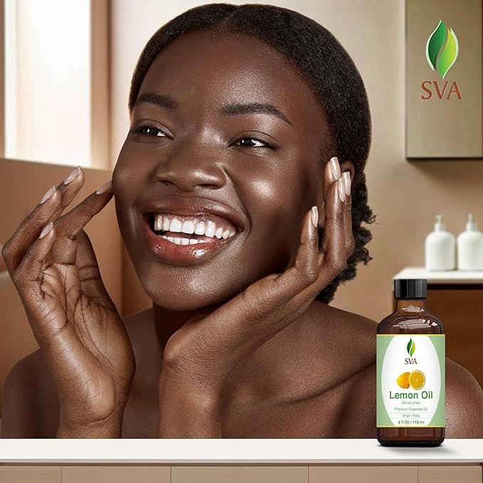 SVA Lemon Essential Oil – 4 Fl Oz – 100% Natural Lemon Oil - for Diffuser, Hair Care, Face, Skin Care, Aromatherapy, Scalp and Body Massage, Soap and Candle Making – with Dropper