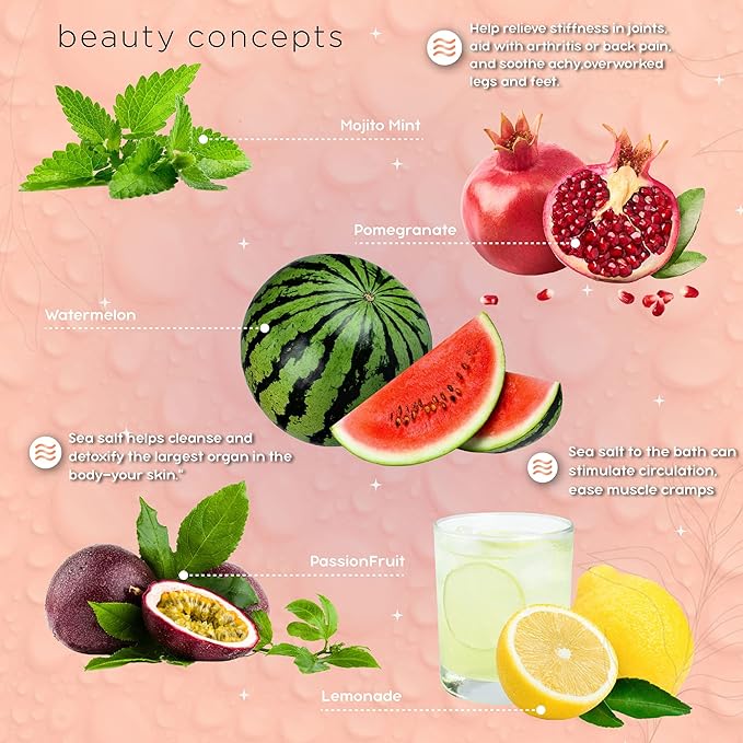 B.C. Beauty Concepts Aromatherapy Bath Salts- Epsom Salts for Soaking, Relaxing Bath Spa Set, Scented in Vanilla Almond, Shea Butter, Sweet Mint, Honey Rose, and Lavender, Tropical