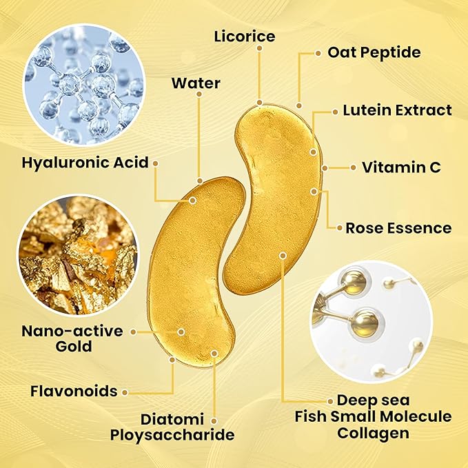 Beauty Golden Under Eye Patches (20 Pairs) - Under Eye Mask for Face Collagen Skin Care Products, Treatment for Dark Circles, Puffy Eyes, Refreshing, Revitalizing, Travel, Wrinkles