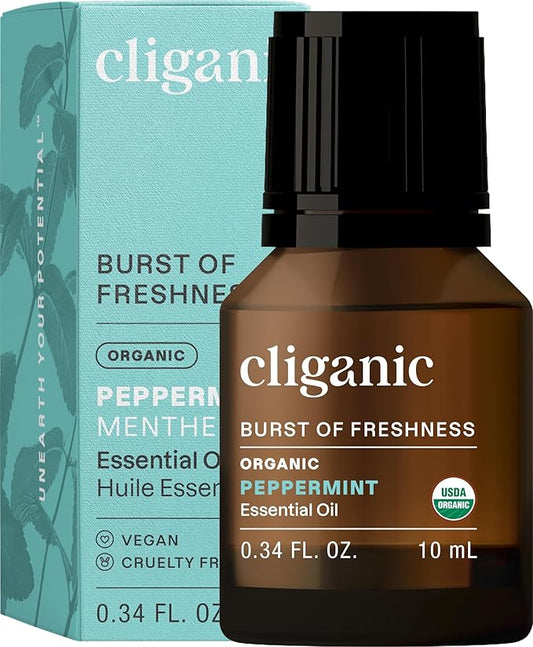 Cliganic Organic Peppermint Essential Oil, 100% Pure Natural Undiluted, for Aromatherapy | Non-GMO Verified (Packaging May Vary)