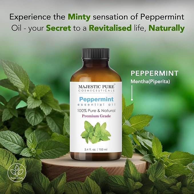 MAJESTIC PURE Peppermint Essential Oil | 100% Pure and Natural | Premium Grade Essential Oils for Hair Care, Home Diffusers, Skin, Aromatherapy, Massage and Humidifiers | 3.4 Fl Oz