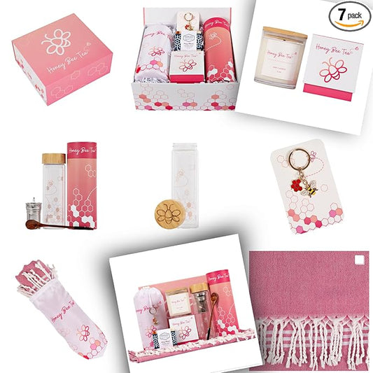 Birthday Bridesmaid Graduation 7 Piece Gift Set | Gifts for Women | 7 Piece Set | Hand Picked Beautifully Packaged | Luxury Spa Gift Featuring Naples Soap Company | Honey Bee Tea™
