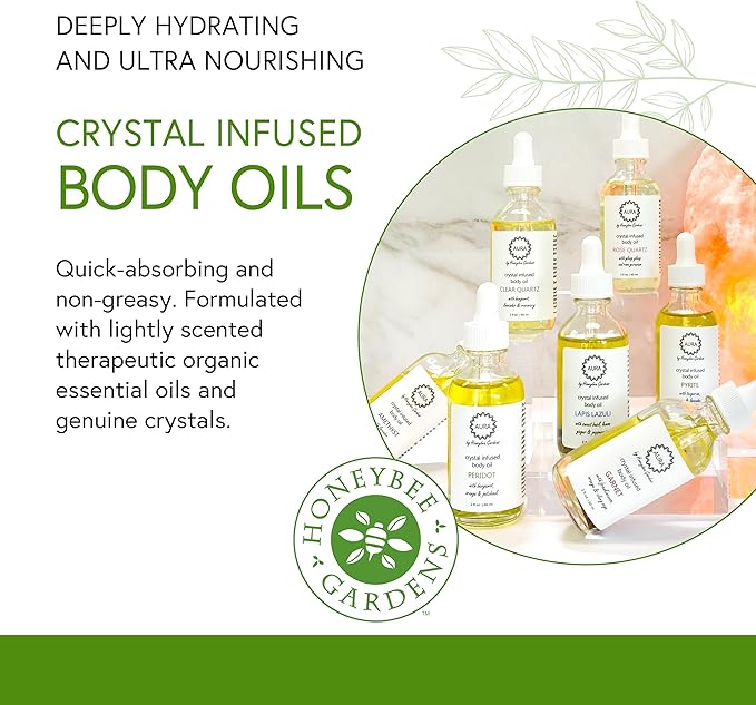 Honeybee Gardens Crystal Infused Body Oil, Peridot, Organic, Moisturizing, Non-Greasy, for All Skin Types, 2 Fl Oz