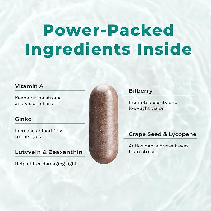 Visibili-T - Vitamin Supplement for Eye Health & Vision Support - Carrot Root, Chromium, Bilberry, Ginkgo Biloba, Grape Seed Extract, Lycopene, Vitamin A, Lutein & Zeaxanthin - 60 Capsules