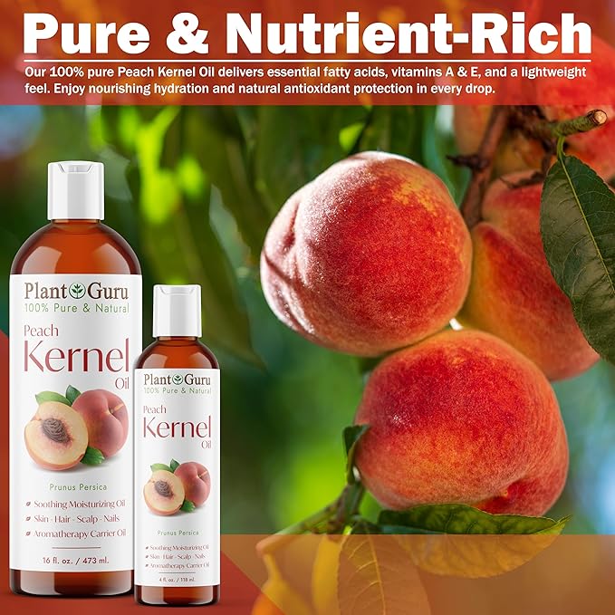Peach Kernel Oil 4 oz. - 100% Pure and Natural Carrier Oil - Refined, Cooking, Skin, Hair, Body & Face Moisturizing