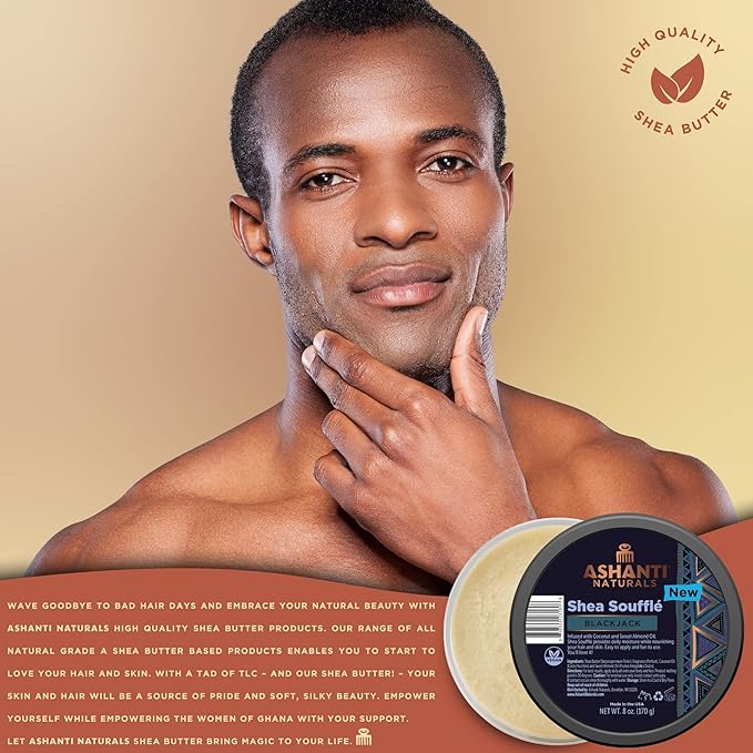 Scented Whipped Shea Butter | African Body Butter for Men w/Coconut and Almond Oil (Blackjack Souffle, 8 oz)