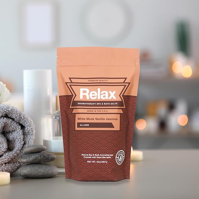Relax Spa & Bath, Epsom & Dead Sea Salts, Aromatherapy Bath Salts for Hot Tub, Bath, or Spa, Infused with Magnesium, Mothers Day Gifts & Gifts for Mom, White Musk Vanilla Jasmine