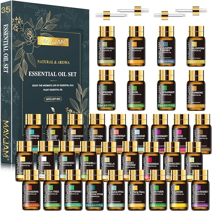 Essential Oil Set, 35PCS Premium Essential Oils Kit, 5ML Essential Oils Fragrance Oil Scent for DIY Candle and Soap Making