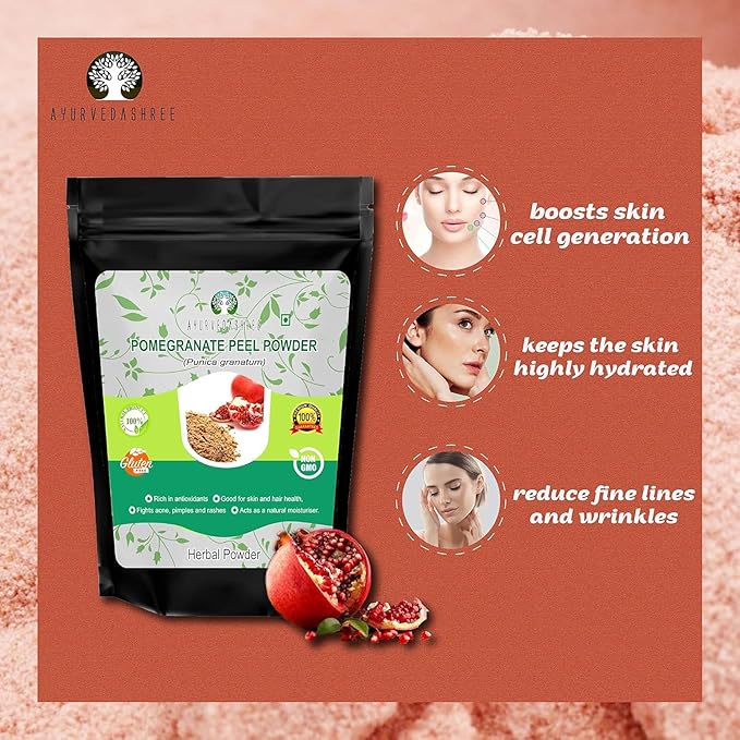 Pomegranate Peel Powder 100 Gm | Antioxidant for Skin | Promotes Youthful Skin | Natural Punica Granatum | Gluten Free & Non GMO | Skin Care