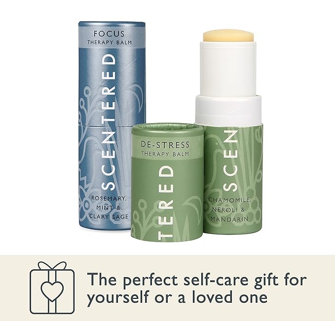 Scentered Aromatherapy Balm Stick Duo for Stress-Relief & Focus - Roll On Essential Oil Blends of Rosemary, Mint, Chamomile - Aromatherapy Gifts for Women - De-Stress & Focus