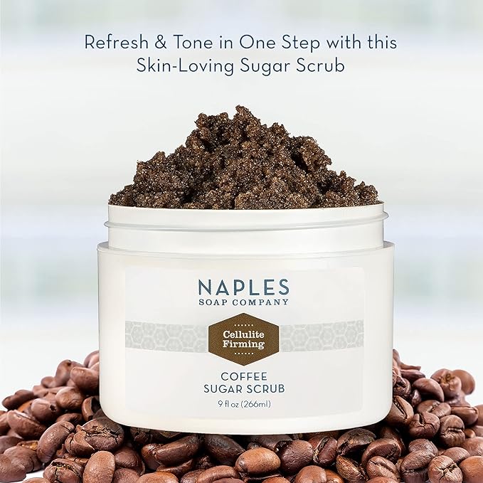 Naples Soap Company Cellulite Firming Coffee Sugar Scrub – Natural Exfoliating and Hydrating Body Scrub for Soft, Radiant Skin – Gluten Free, No Harmful Ingredients, 9 oz