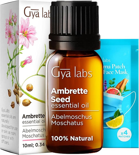 Gya Labs Ambrette Seed Essential Oil for Skin - 0.34 Fl Oz - 100% Pure Natural Ambrette Essential Oil for Diffuser, Candle Making Massage & DIY - Woody Floral Scent