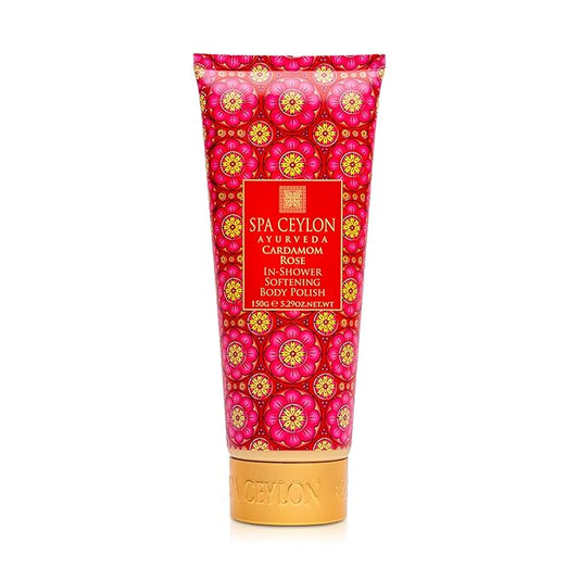 SPA CEYLON Cardamom Rose In-Shower Softening Body Polish | Full-Body Exfoliating Scrub & Nourishing Cleanser, Clean Beauty | Polish Your Skin to Perfection | 150g