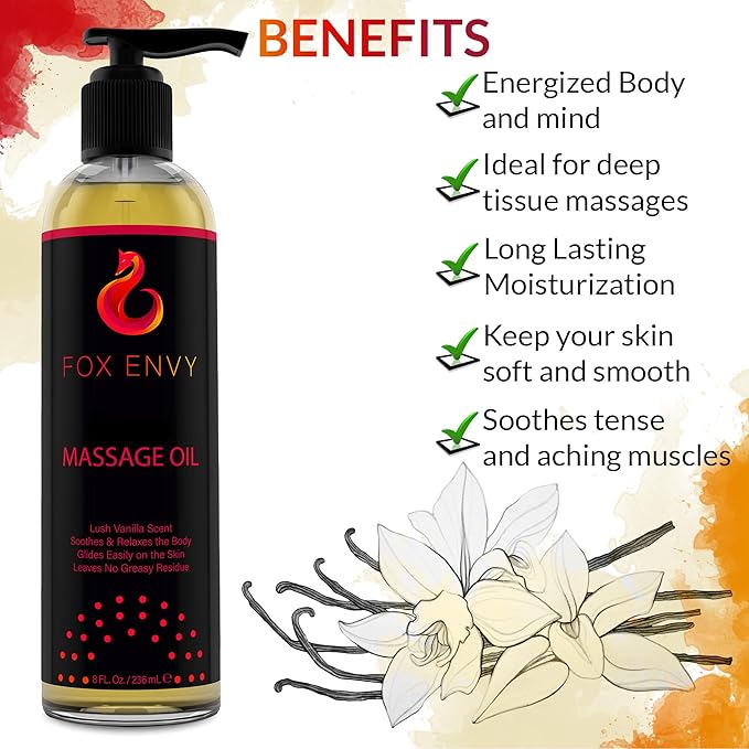 Body Massage Oil: Massage Oil for Massage Therapy, Premium Massaging Oil-Lush Vanilla Scent with Jojoba & Coconut Massage Oil, Therapeutic Massage, Oil 1Bottle, 8 fl oz