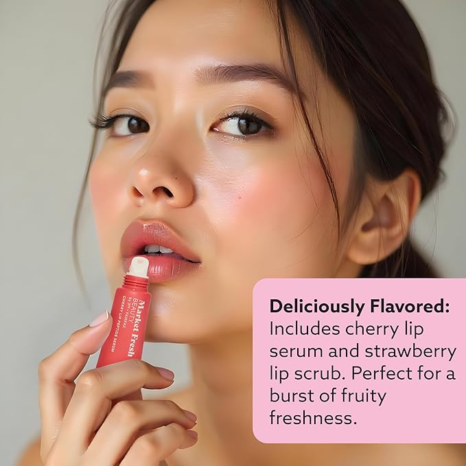 Pretty Pout Lip Kit – Exfoliating Strawberry Lip Scrub & Cherry Lip Peptide Serum | Hydrates, Smooths, and Revitalizes | Cruelty-Free & Clean Beauty