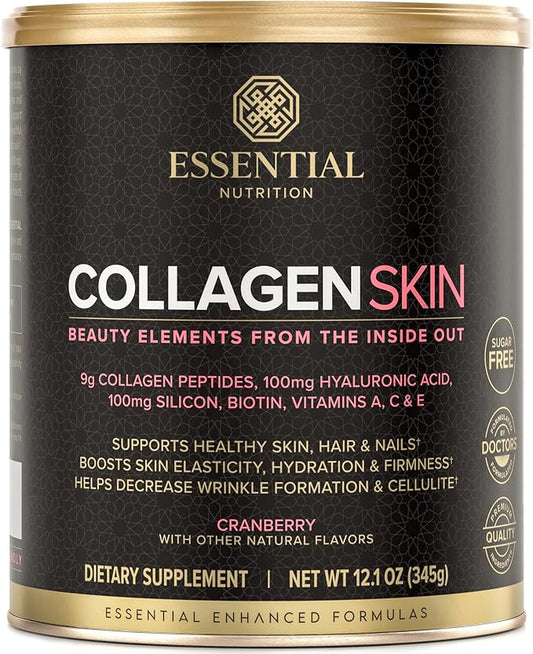 Collagen Skin - Hydrolyzed Collagen Peptides, with Hyaluronic Acid, Silicon & Biotin - Hair, Skin & Nails - Cranberry - 12.1 oz (30 Servings)