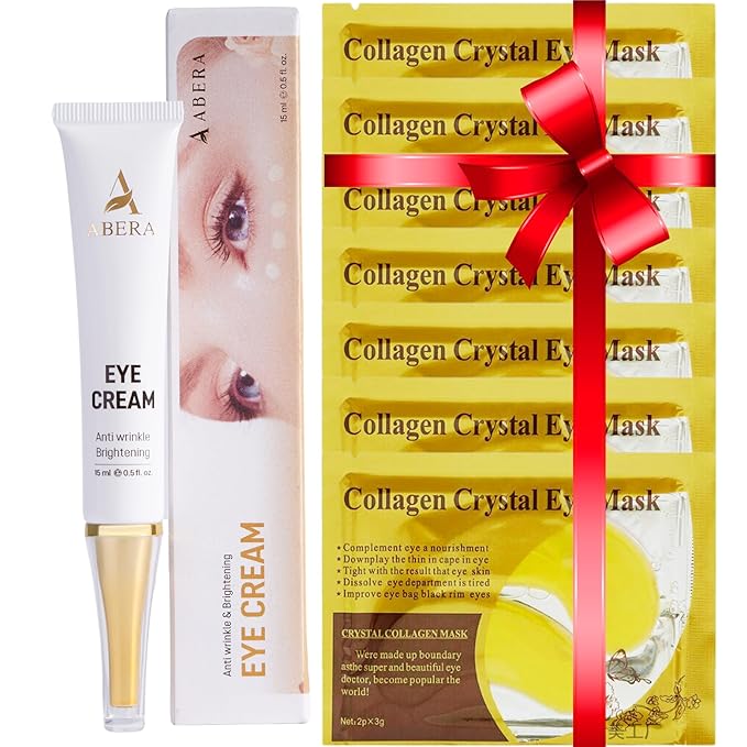 ABERA Natural Repair Eye Cream with Set 15 Eye Masks, Minimizes Under Eye Bags & Dark Circles, Reduce Puffiness, Wrinkles and Fine Lines, 0.5 fl oz