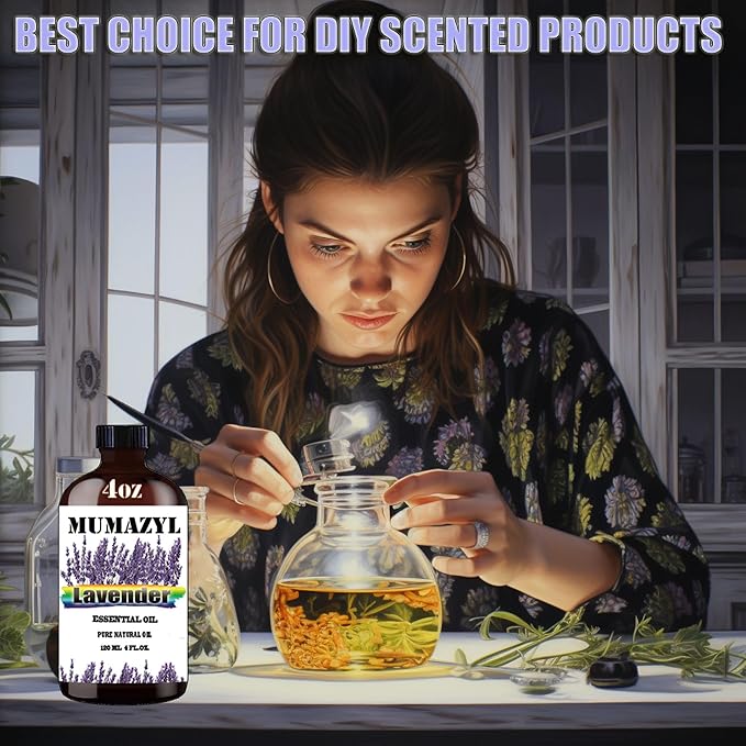 Lavender Essential Oil, Lavender Fragrance Oil 4 Fl Oz 120ML for Diffuser Humidifier Yoga Cleaning DIY Candle Soap Making Essential Oils