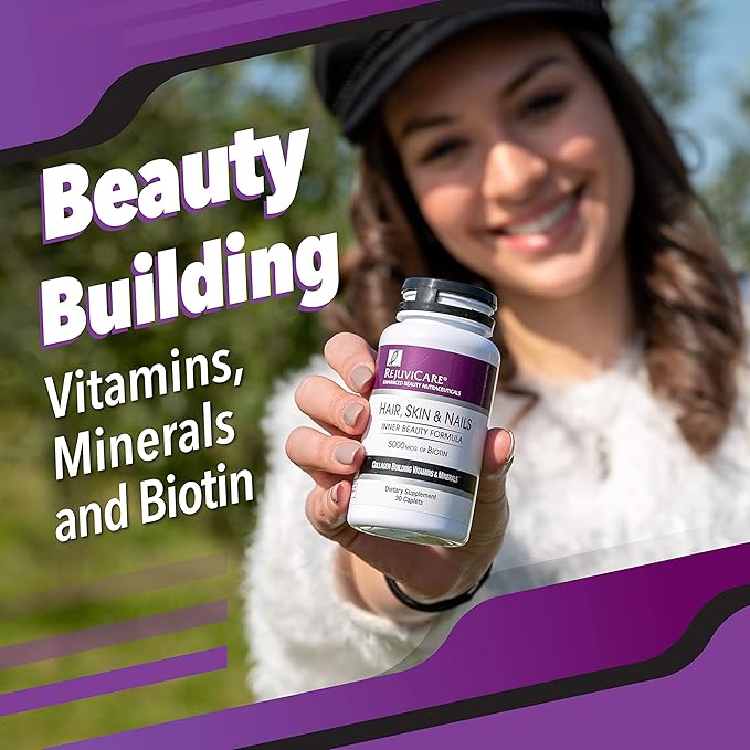 Rejuvicare Hair, Skin & Nails Beauty Formula with Biotin, Collagen Building Vitamins and Minerals, 30 servings