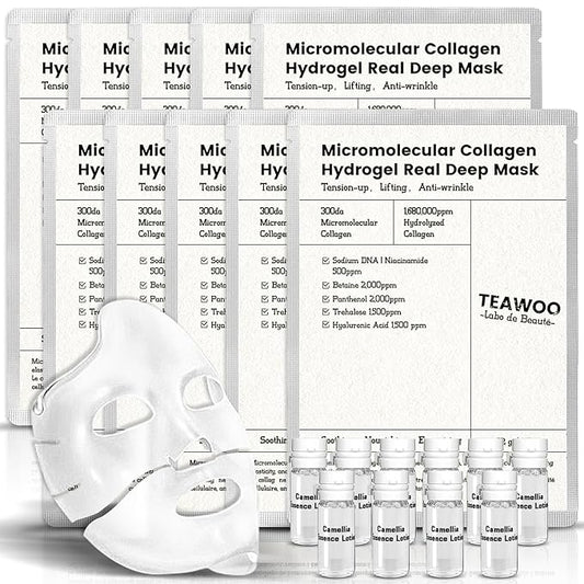 Micromolecular Real Collagen Overnight Mask 10 EA | 1,680,000 PPB Micro Hydrogel Collagen Face Mask | Ampoule Essence + Collagen Mask Set for Deep Hydration & Radiance