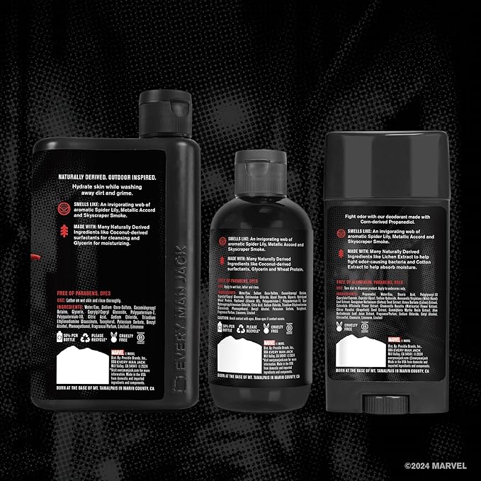 Every Man Jack Spider-Man Body Set - Perfect for Every Guy & Marvel-Lover - Bath and Body Marvel Gift Set with Clean Ingredients & Incredible Scents - Includes Body Wash, Shampoo & Deodorant 2-Pack