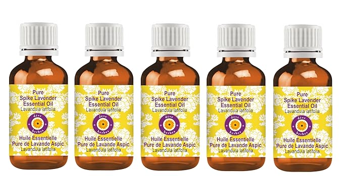 dève herbes Pure Spike Lavender Essential Oil (Lavandula latifolia) Steam Distilled (Pack of Five) 100ml X 5 (16.9 oz)