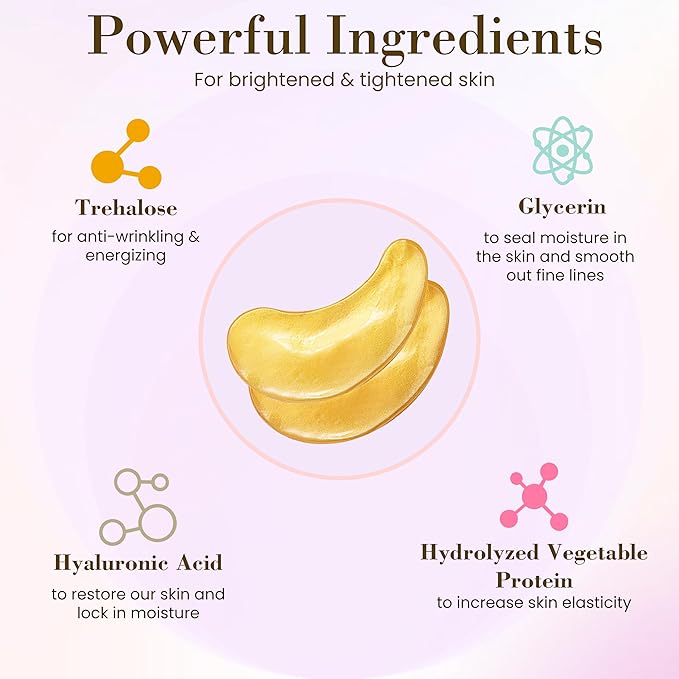 32 Pairs 24K Gold Under Eye Patches, Golden Cooling Hydrating Eye Mask for Dark Circles Puffiness Puffy Eyes, 32 Sets Anti Wrinkle Collagen Undereye Pad, Travel Beauty Skincare Face Gel