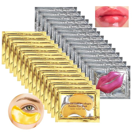 Permotary 15 Pairs Collagen Eye Mask and 15 Pcs Mositurizing Lip Mask, Under Eye Patches and Lip Pads, Crystal Patches Set for Wrinkles, Moisturizing, Reducing Fine Lines & Dark Circles