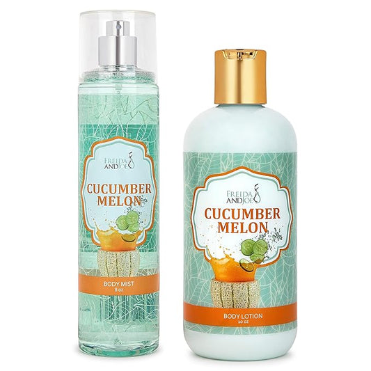 Home Spa Gift 10oz Deep Moisturizing Fragrance Body Lotion & 8 oz. Fine Fragrance Body Mist Set Luxury Self-Care Combo for Women and Girls (Cucumber Melon) Mother’s Day Gift for Mom