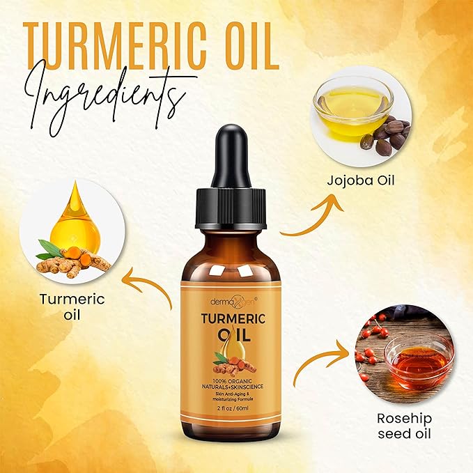 Turmeric Oil + Organic Moisturizer & Reduce Acne, Dark Spot Remover, Clear skin Tone, Hydrate Dull & Dry Skin, Anti Aging Skin Care Glow Oil for Face, Neck & Eye (2 FL OZ/60 ML)