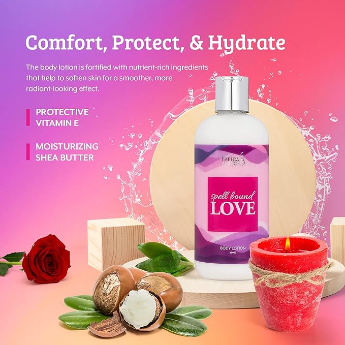 Home Spa Gift 10oz Deep Moisturizing Fragrance Body Lotion & 8 oz. Fine Fragrance Body Mist Set Luxury Self-Care Combo for Women and Girls (Spell Bound Love) Mother’s Day Gift for Mom