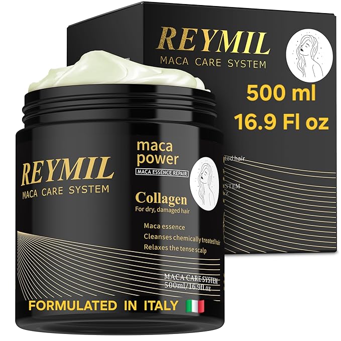 REYMIL-Collagen hair mask - hair treatment for dry damaged hair - Collagen Hair Treatment Deep Repair Conditioning Argan Oil Shine and Softness for Healthy Hair -16.9onz mascarilla para el cabello