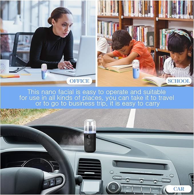 Honoson 2 Pieces Nano Facial Mister 30 ml Mini Face Humidifier Portable Facial Sprayer USB Rechargeable Handy Skin Care Machine for Face Hydrating, Daily Makeup (Black and Blue)