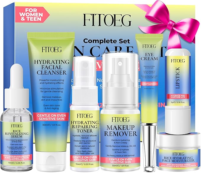 Hydrating Skin Care Set Kit,Travel Friendly Skincare Teens Kids Women Facial Skin Care Routine Kit Products,Gentle Skin Care Set Gift for Teens Girls Teenage Women Travel Size Toiletries Essentials