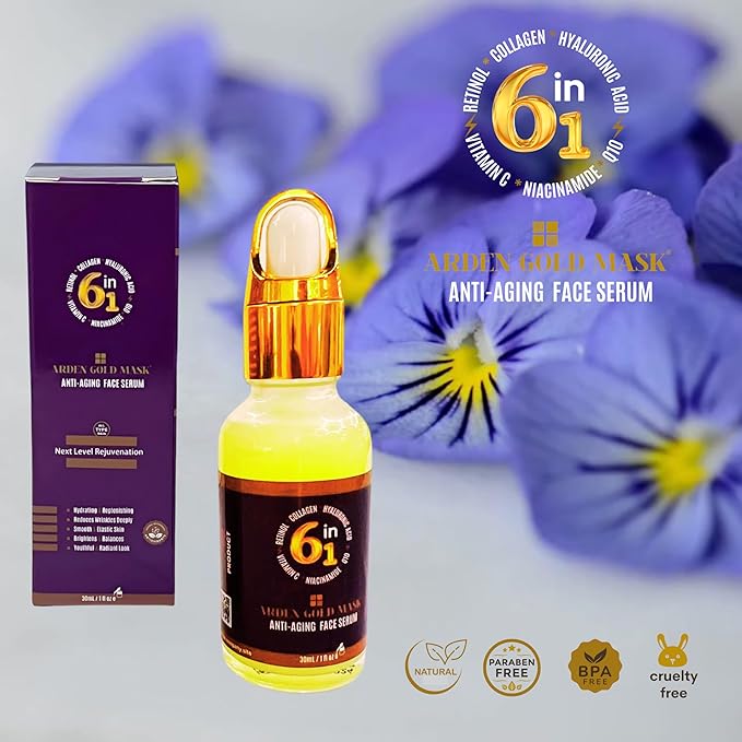 Anti-Aging Face Serum | 6-in-1 Facial Serum for Women | Hydrating, Brightening & Glowing Skin with Retinol, Hyaluronic Acid, Vitamin C & Collagen – Reduces Wrinkles & Fine Lines – 30ml