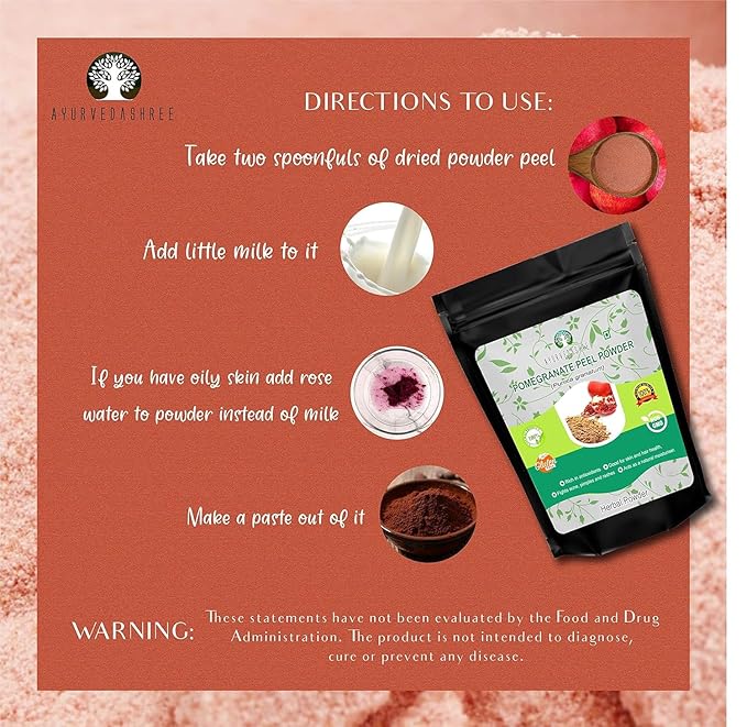 Pomegranate Peel Powder 100 Gm | Antioxidant for Skin | Promotes Youthful Skin | Natural Punica Granatum | Gluten Free & Non GMO | Skin Care